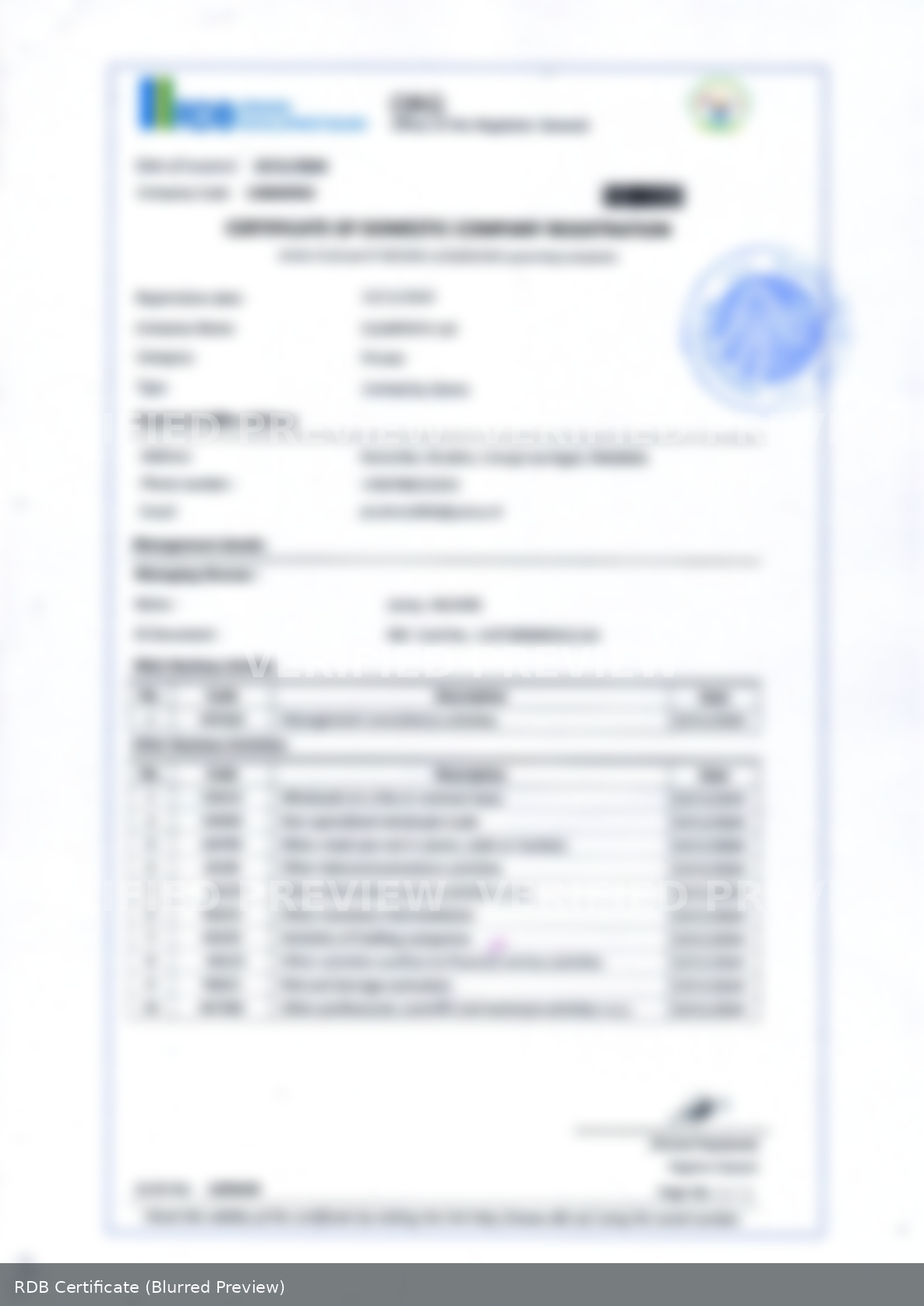 Certificate preview blurred
